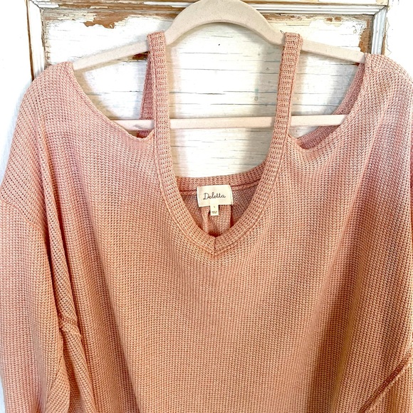 ANTHROPOLOGIE “Deletta” Rose Pink Light Sweater, Off Shoulder/Large - Picture 4 of 7